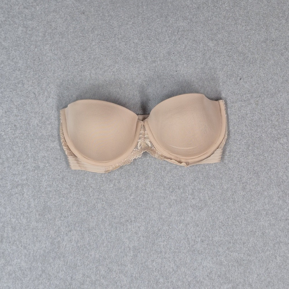 Maidenform Women Bra 34D Beige T Shirt Underwired Lace Strapless Non Stop READ